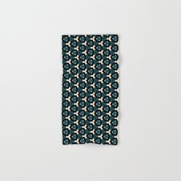 Modern, abstract, geometric pattern with hexagon shapes in deep sea green, bone, tan and black Hand & Bath Towel