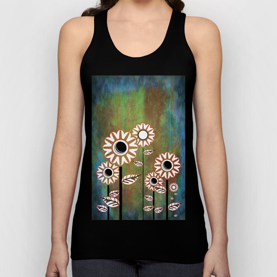 Retro flowers in brown and blue Unisex Tank Top