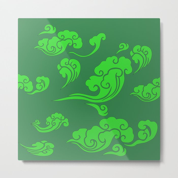 Cloud Swirls - Green Metal Print