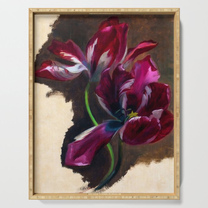 Study of a tulip in amethyst purple still life portrait floral painting for living room, kitchen, dinning room, bedroom home wall decor Serving Tray