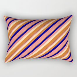 [ Thumbnail: Blue, Light Coral, Tan & Chocolate Colored Lined/Striped Pattern Rectangular Pillow ]