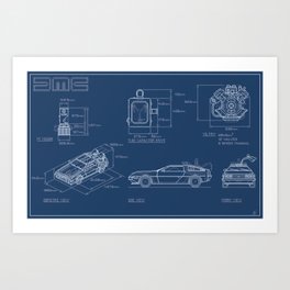 DMC DeLorean Blueprint Art Print