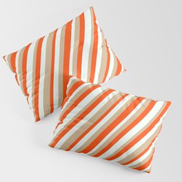 [ Thumbnail: Red, Mint Cream, and Tan Colored Lines Pattern Pillow Sham ]