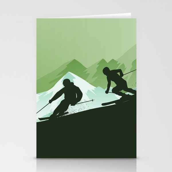 Winter Sport - Best Skiing Design Ever - Green Background Stationery Cards