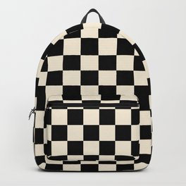 Geometric Check Square Grid Abstract Pattern in Black and White Cream Backpack