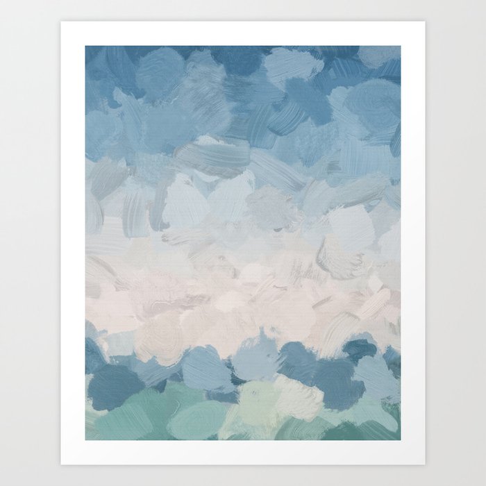 Waves on the Horizon - Mint Blue Aqua Sky Ocean Abstract Art Painting Clouds Water Waves Art Print
