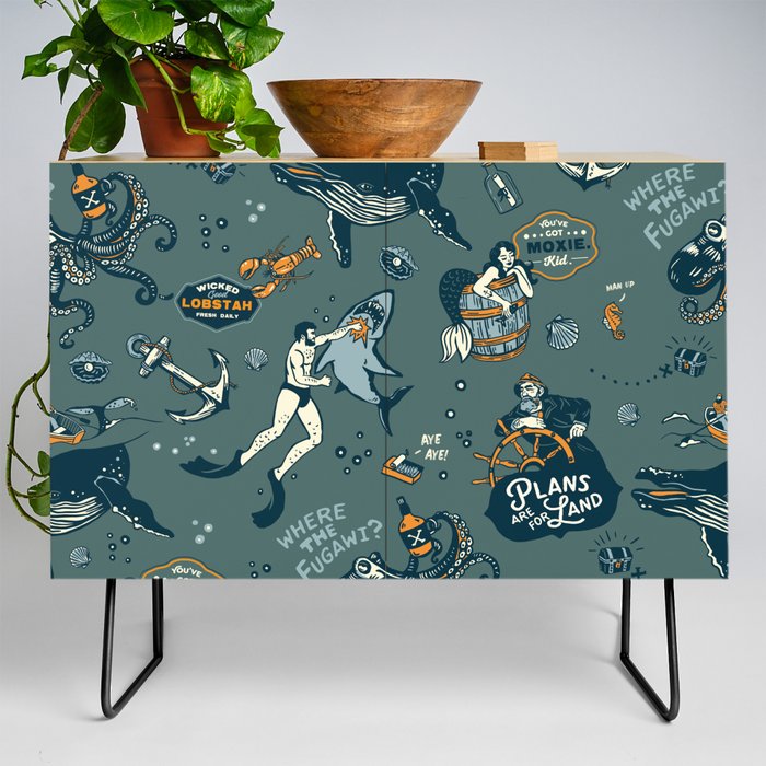 Vintage Ocean Pattern Credenza