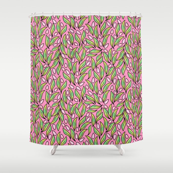 Spring mood fresh leaves and seeds summer pink pattern Shower Curtain