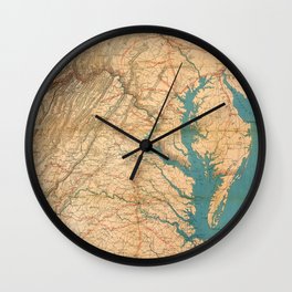 Vintage Map of Virginia and The Chesapeake Bay (1862) Wall Clock