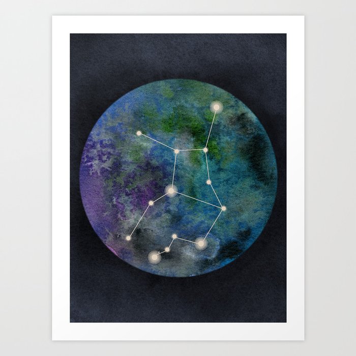 Watercolor Zodiac Virgo Galaxy Art Print