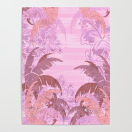 Polynesian Palm Trees And Hibiscus Sunset Abstract Poster