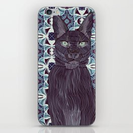 Caracal portrait on blue and purple patterned background iPhone Skin