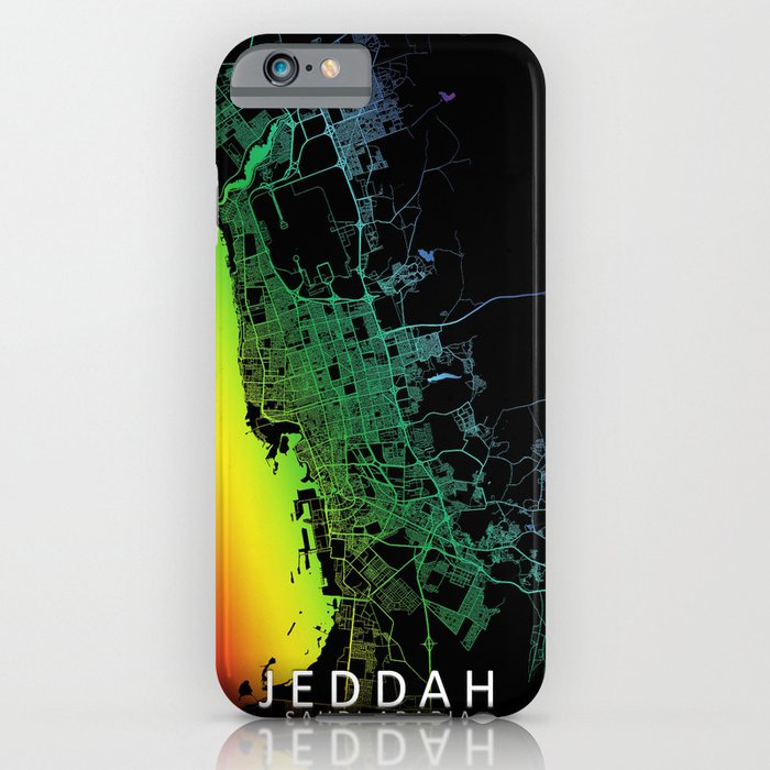 Jeddah, Saudi Arabia, City, Map, Rainbow, Map, Art, Print iPhone Case
