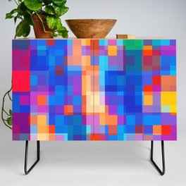 geometric pixel square pattern abstract background in blue red pink Credenza