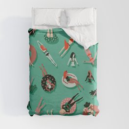 Swimming Ladies – Mint & Red Palette Duvet Cover