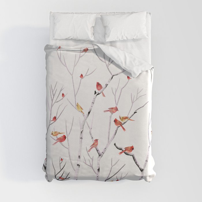 Birch Trees and Cardinal 2  Duvet Cover