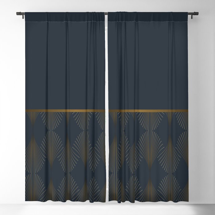 Art Deco Gold/Navy Pattern Blackout Curtain