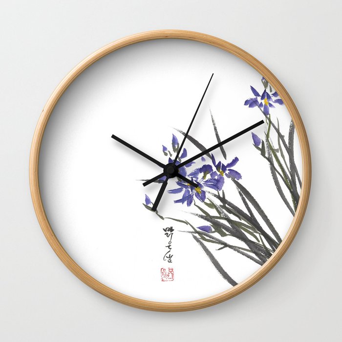 Blue Iris Orchid One Wall Clock