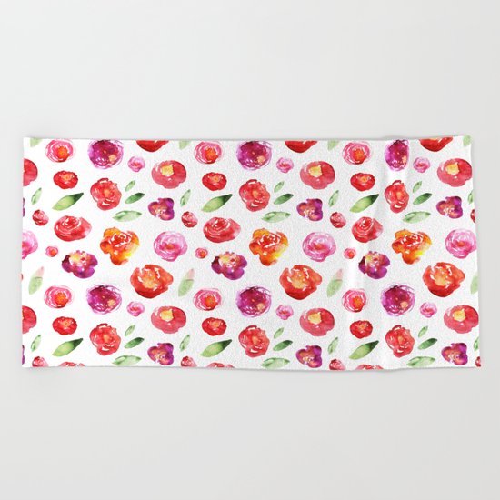 Watercolor flowers #3 Beach Towel