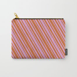 [ Thumbnail: Chocolate and Plum Colored Lined/Striped Pattern Carry-All Pouch ]