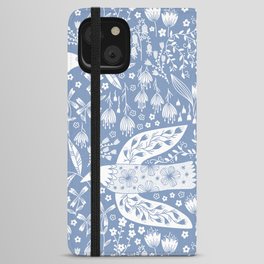 Doves and Flowers Bird Art White on Blue iPhone Wallet Case