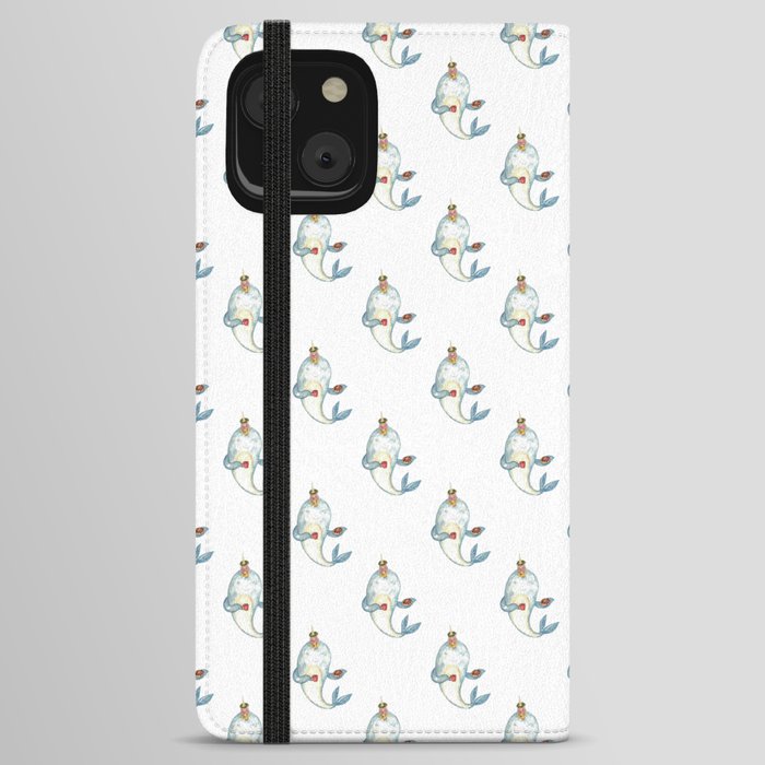 Narwhal whale with dohnut watercolor painting  iPhone Wallet Case