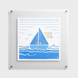 Happiness Comes in Waves | Sailboat Illustration | Cobalt | Floating Acrylic Print