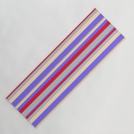 [ Thumbnail: Crimson, Grey, Bisque & Medium Slate Blue Colored Lined Pattern Yoga Mat ]