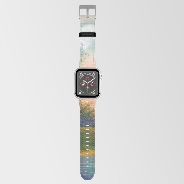 Digital art painting landscape, river in the spring forest with sunset, afternoon. Apple Watch Band