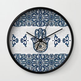 Hamsa Hand Hand of Fatima blue wood Wall Clock