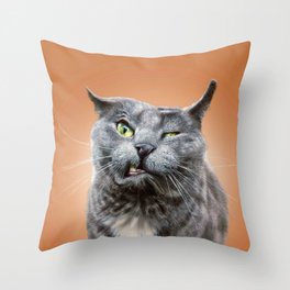 Angry Grey Cat Selfie Throw Pillow