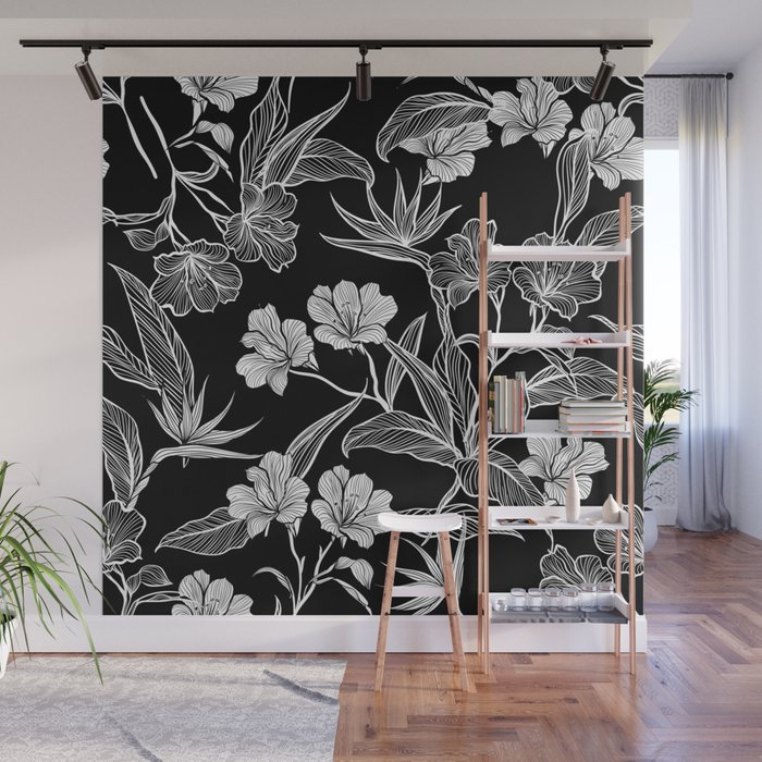 Black & White Floral Wall Mural by Rose Gold Society6