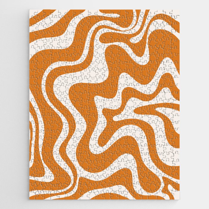 Retro Liquid Swirl Abstract Pattern in Moroccan Ochre Orange Jigsaw Puzzle