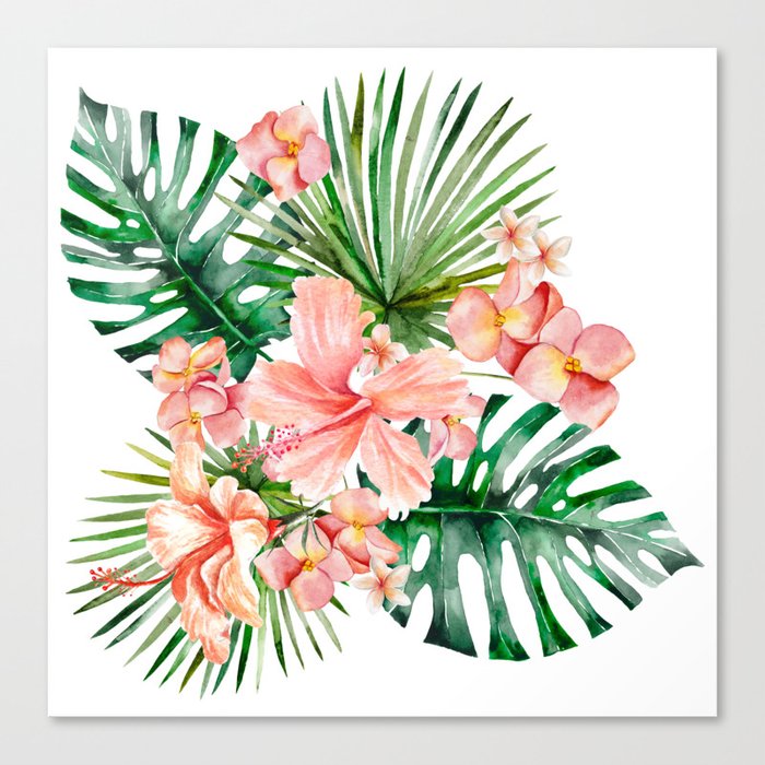 Tropical Jungle Hibiscus Flowers - Floral Canvas Print