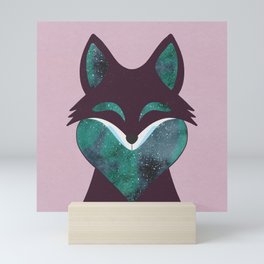 Celestial Fox Love - Cosmic Heart and Starry Night Sky Mini Art Print