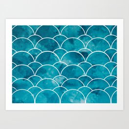 mermaid print // for sea lovers // turkish blue // aquamarine // watercolor stains // mermaid party Art Print