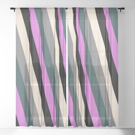 [ Thumbnail: Beige, Grey, Dark Slate Gray, Orchid & Black Colored Lines Pattern Sheer Curtain ]