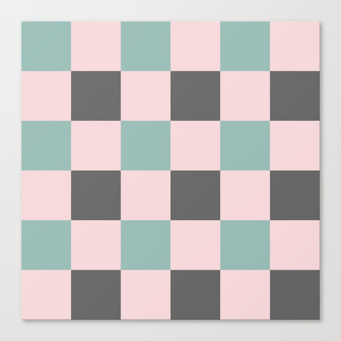 Contemporary Mint Pink Gray Gingham Pattern - Mix and Match Canvas Print