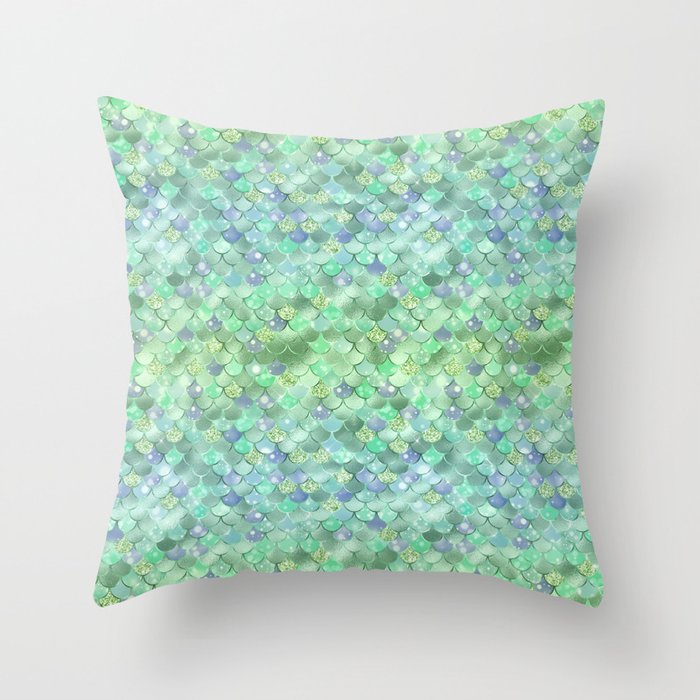 Green Mermaid Pattern Luxury Throw Pillow