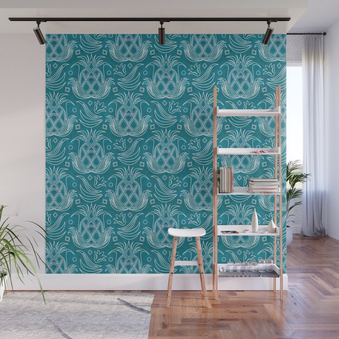 Pineapple Deco // Ombre Teal Wall Mural