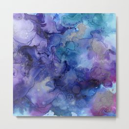 Abstract Watercolor and Ink Metal Print