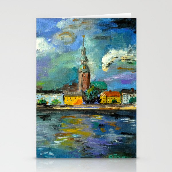 A Night of Color in Riga Stationery Cards