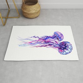 Jellyfish, purple blue sea world design elegant Rug | Bluepurpledesign, Nautical, Bathroomart, Aquatic, Minimalism, Ink, Jellyfishart, Realism, Jellyfish, Watercolor 