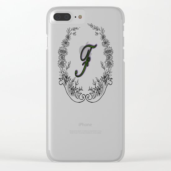 the letter F in a leaves and flowers Clear iPhone Case