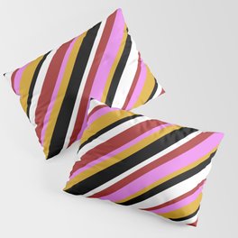 [ Thumbnail: Brown, Violet, Goldenrod, Black & White Colored Lines Pattern Pillow Sham ]