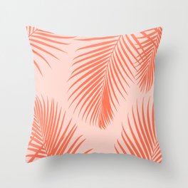 Coral Tropical Palms Pattern Throw Pillow