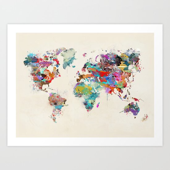 world map watercolor Art Print