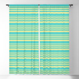 [ Thumbnail: Tan and Turquoise Colored Pattern of Stripes Blackout Curtain ]