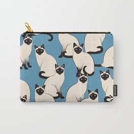 Siamese Cats crowd on blue Carry-All Pouch | Siamesecat, Beige, Blue Eyedcat, Blue, Catscrowd, Graphicdesign, Pattern, Catpattern, Manycats, Cats 