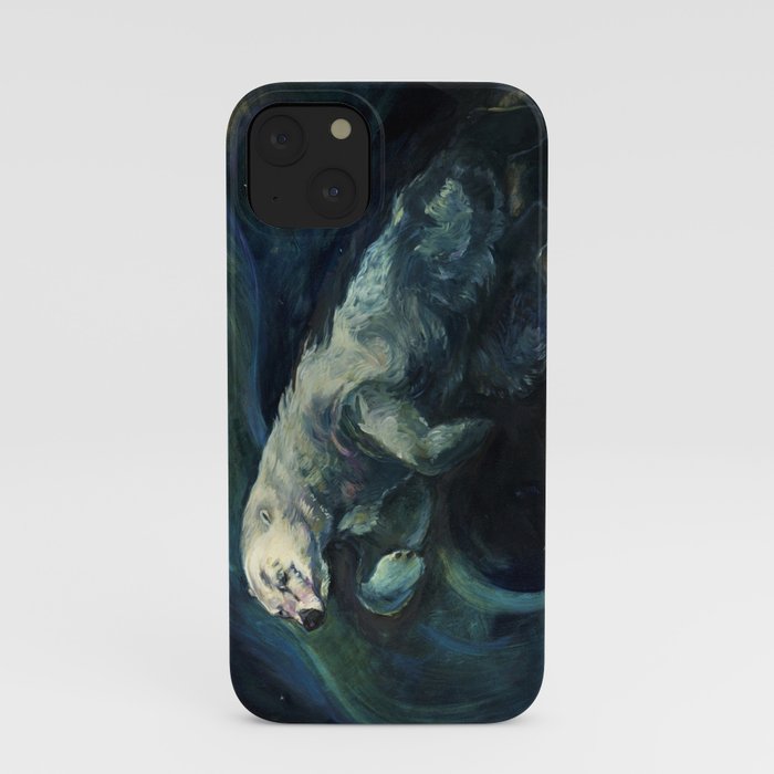 Polar Bear Swimming in Northern Lights iPhone Case